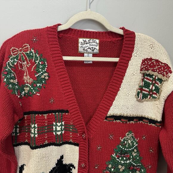 Heirloom Collectibles Sz Small Christmas Scottie Dog Holiday Sweater VTG Red - Picture 3 of 6